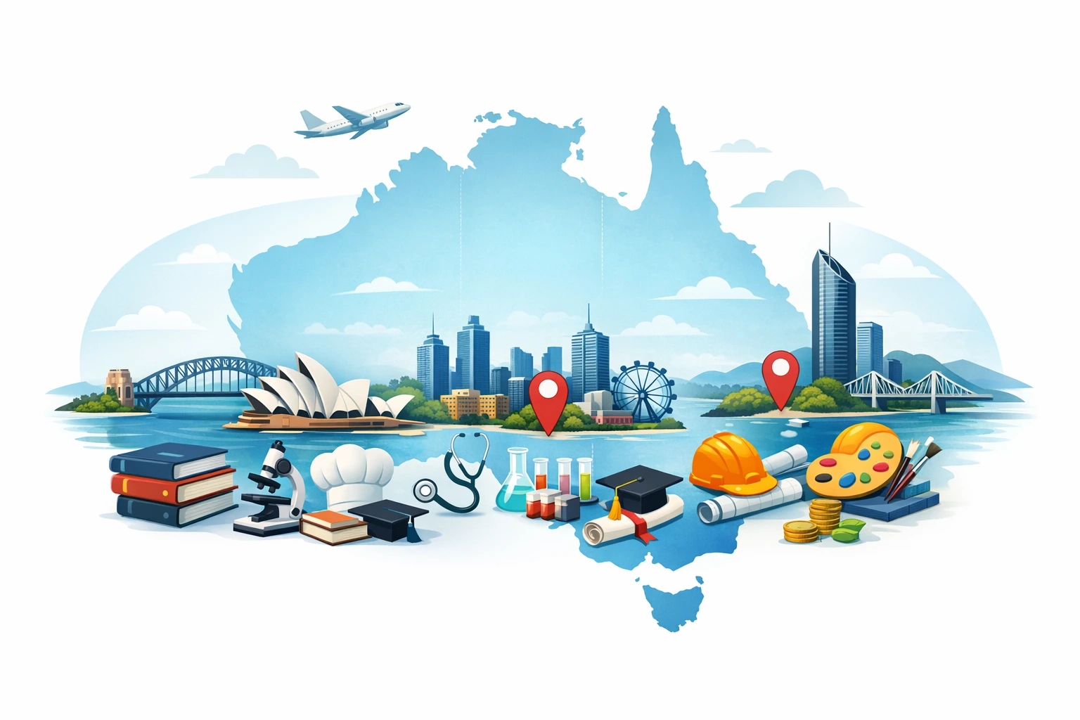 Map comparing CRICOS courses in Sydney Melbourne and Brisbane with study fields and availability