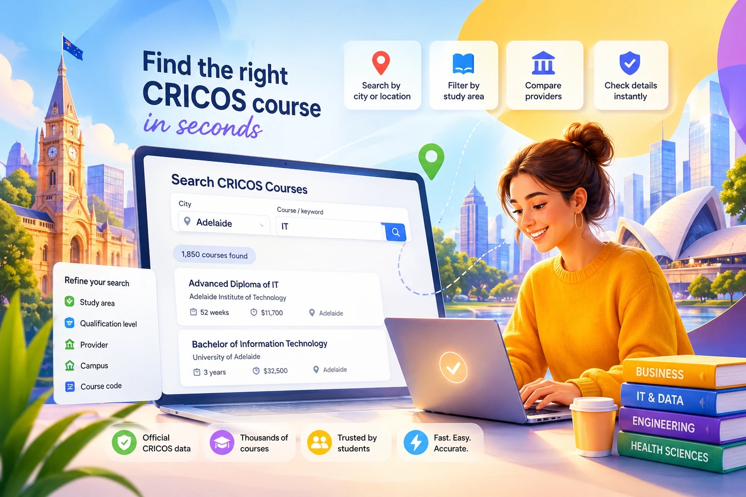 CRICOS course search interface example finding courses in seconds Australia