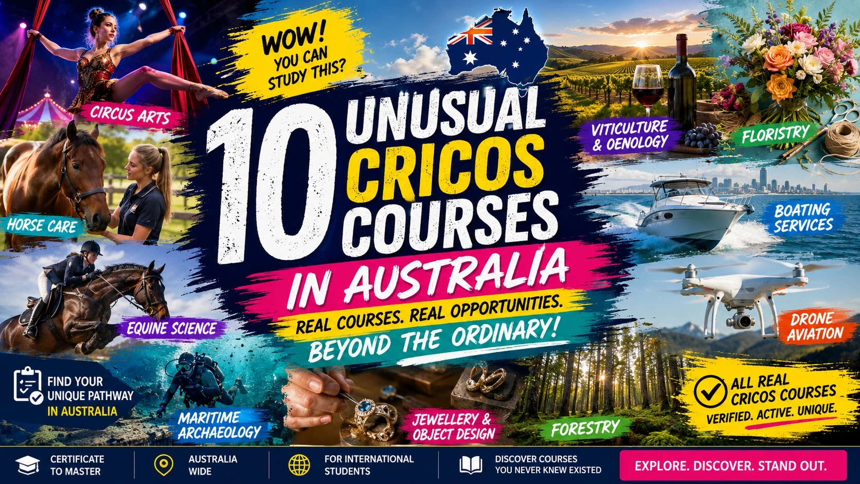 Unusual CRICOS courses in Australia including circus arts, horse care, wine science, maritime archaeology and drone aviation